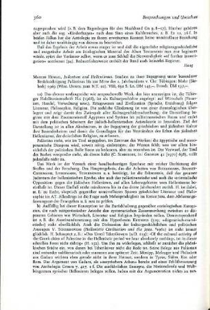 360-362 [Rezension] Hengel, Martin, Judentum und Hellenismus