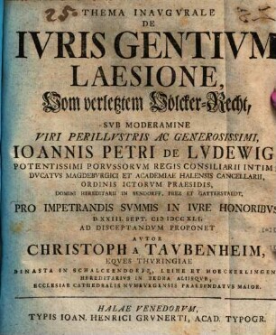 Thema Inavgvrale De Ivris Gentivm Laesione : = Vom verletztem Völcker-Recht