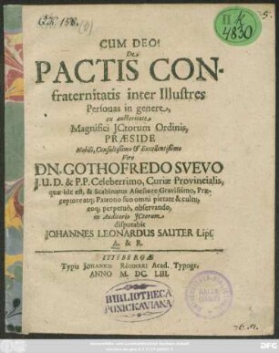 De Pactis Confraternitatis inter Illustres Personas in genere
