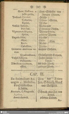 Cap. III. De Animalium Axungiis, Medullis, Pingvedinibus & Sebis