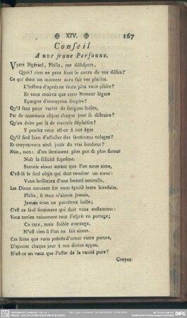XIV. Conseil A une je une Personne