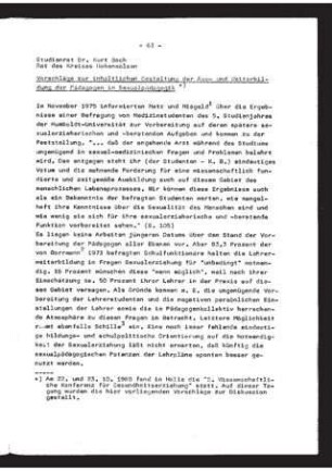 Vorschläge zur inhaltlichen Gestaltung der Aus- und Weiterbildung der Pädagogen in Sexualpädagogik