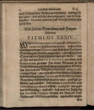 Von Zeit der Beweisung und Zeugen-Führung. Titulus XXXIV.