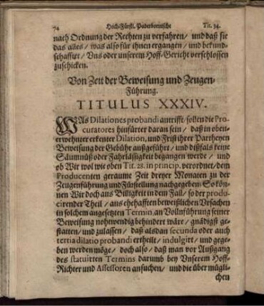 Von Zeit der Beweisung und Zeugen-Führung. Titulus XXXIV.