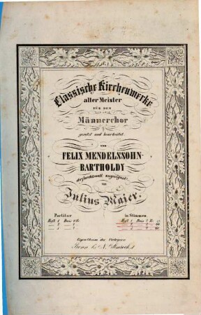 Classische Kirchenwerke alter Meister : für d. Männerchor gesetzt u. bearb., 1. Nr. 1-4. - 12 S.