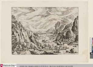 [Flusslandschaft mit Gebirge; River landscape with high cliffs]