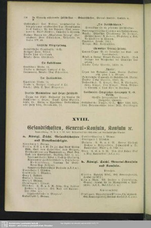 XVIII. Gesandschaften, General-Konsuln, Konsuln, etc.