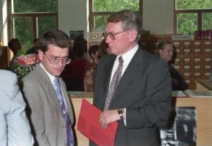 Dresden. Eröffnung der Deutschen Fotothek und der Stenographischen Sammlung der SLUB in der Loge, Bautzner Straße 19. Professor Jürgen Hering und Michael Golsch im Gespräch