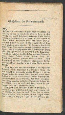 Eintheilung der Naturerzeugnisse.