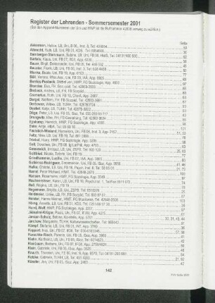 Register der Lehrenden - Sommersemester 2001