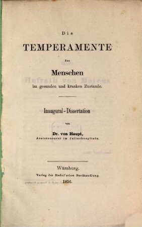 Die Temperamente des Menschen im gesunden und kranken Zustande