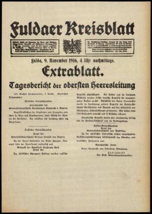 Ausgabe vom Donnerstag, den 09. November 1916.