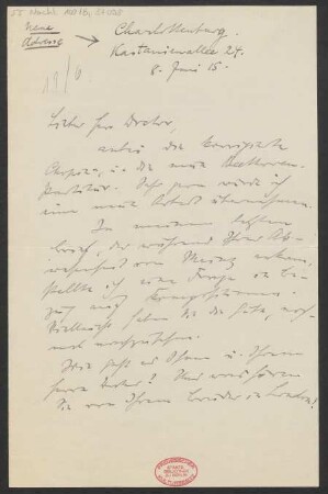 Brief an Ludwig Strecker  und B. Schott's Söhne : 08.06.1915