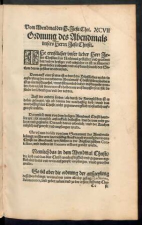 Ordnung des Abendmals unsers Herrn Jesu Christi.