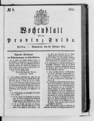 Nr. 8, Ausgabe vom 20. Februar 1841