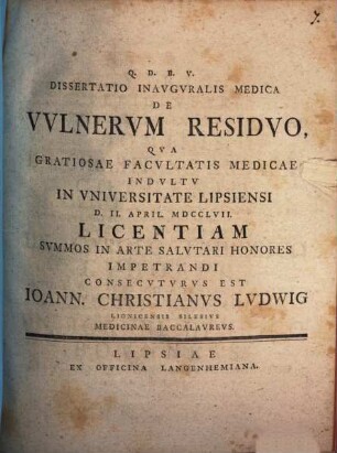 Diss. inaug. med. de vulnerum residuo