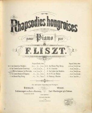 Rhapsodies hongroises : pour le piano, 5. Rhapsodie hongroise No. 5 : A Mdme la Comtesse Sid. Reviczky ; Héroide élégiaque
