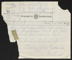 Brief von Hermann Georg Fiedler an Gerhart Hauptmann und Margarete Hauptmann