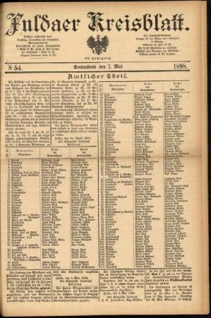 Erste Ausgabe vom Samstag, den 07. Mai 1898.