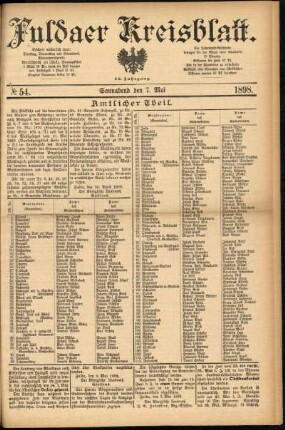 Erste Ausgabe vom Samstag, den 07. Mai 1898.