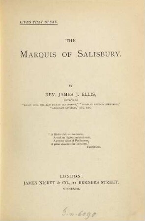 The Marquis of Salisbury by James J. Ellis