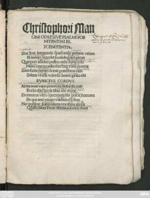 Christophori Man||CINI ODAE SIVE PSALMI POE||NITENTIALES.|| ... ||