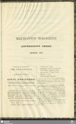 Advertising Sheet. August 1835