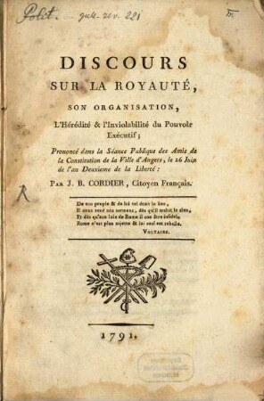 Discours sur la Royauté