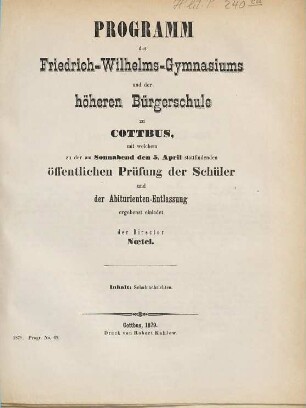 Programm des Friedrich-Wilhelms-Gymnasiums und des Realprogymnasiums. 1878/79