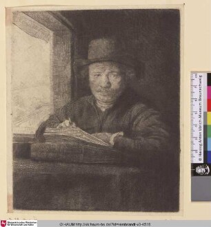 [Selbstbildnis am Fenster, zeichnend; Self-Portrait Drawing at a Window; Self-Portrait Etching at a Window; Rembrandt dessinant]