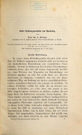 Zeitschrift für physiologische Chemie, 9. 1885