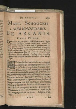 Mart. Schookii Liber Undecimus. De Arcanis.