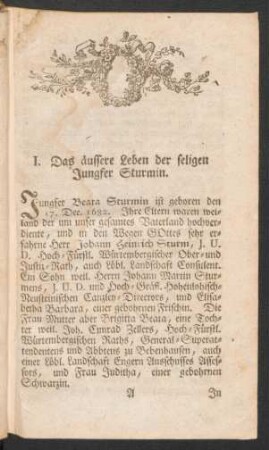 I. Das äussere Leben der seligen Jungfer Sturmin.