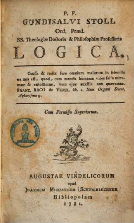 P. F. Gundisalvi Stoll Ord. Praed. logica