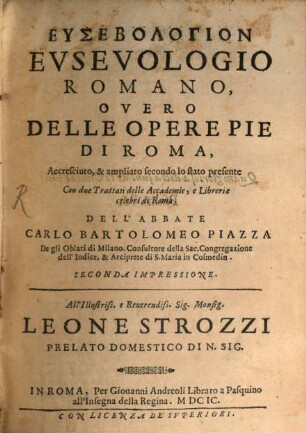 Eusevologio Romano : i.e. delle Opere pie di Roma