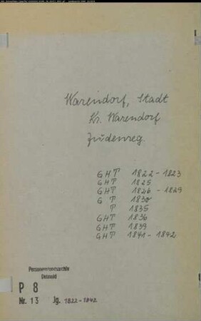 Zivilstandsregister der Juden für die Stadt Warendorf (G 1822-1823, 1825-1830, 1836, 1839, 1841,1842; H 1822-1823, 1825-1829, 1836, 1839, 1841, 1842; T 1822-1823, 1825-1830, 1835, 1836, 1839, 1841, 1842) (Gemeinde: Warendorf, Kreis Warendorf)