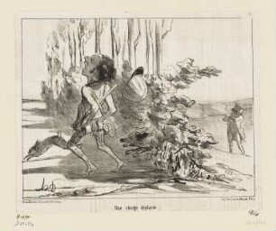 Une charge déplacée, Blatt 12 der Folge "Croquis de Chasse", in: "Le Charivari", Paris 1853