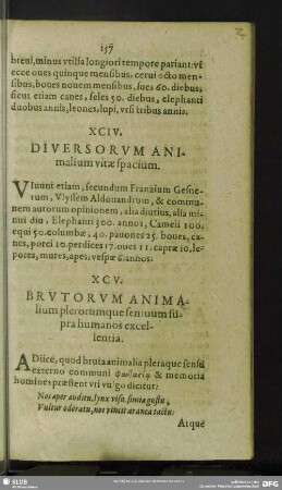 XCV. Brutorum Animalium pleorumque sensuum supra humanos excellentia