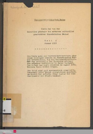 Teil 5: Liste der von der Direction générale des affaires culturelles geschenkten französischen Bücher