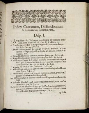 Index Canonum, Distinctionum & sententiarum notabiliorum.