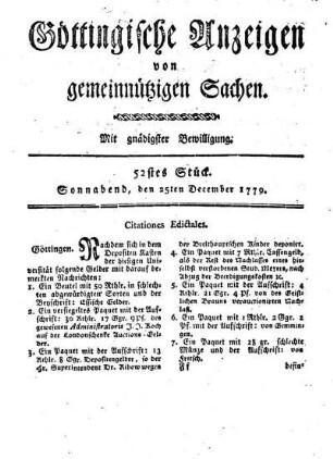 52tes Stück. Sonnabend, den 25ten December 1779.