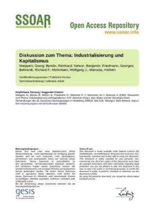 Diskussion zum Thema: Industrialisierung und Kapitalismus