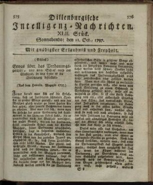 XLII. Stück. Sonnabends: den 21. Oct. 1797.