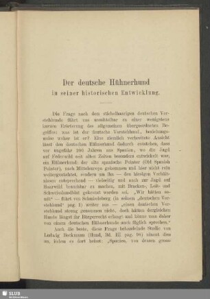 Der deutsche Hühnerhund in seiner historischen Entwicklung