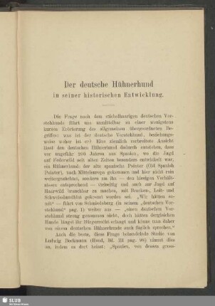 Der deutsche Hühnerhund in seiner historischen Entwicklung