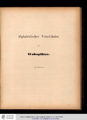 Alphabetisches Verzeichnis der Wohnplätze