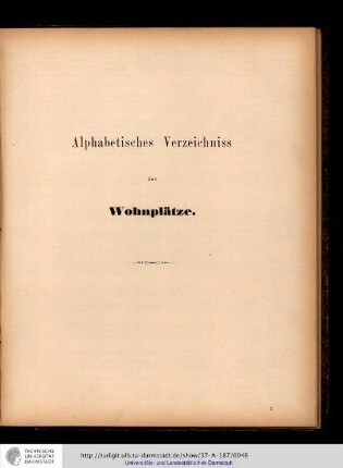Alphabetisches Verzeichnis der Wohnplätze