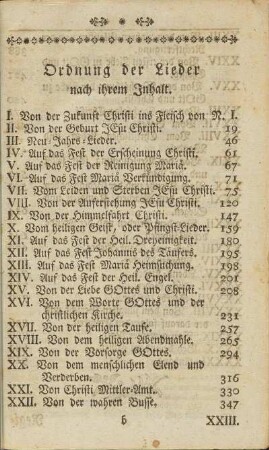 Ordnung der Lieder nach ihrem Inhalt.