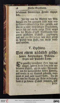 V. Erzehlung: Von einem nächtlich geschehenen kurtzweiligen Pistolen- Degen- und Pantoffel Tantze