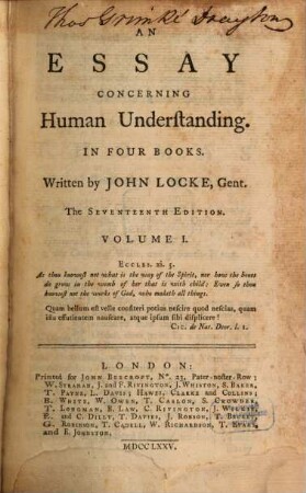 An essay concerning human understanding : in four books. 1